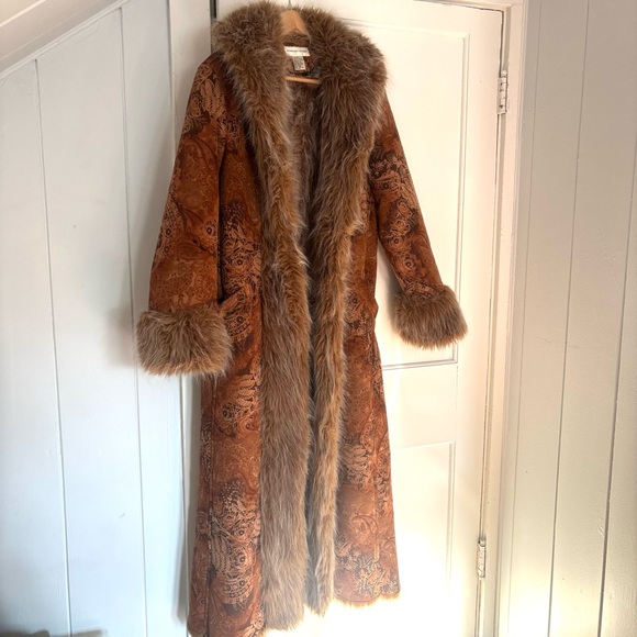Vintage Y2K Newport News Iconic Penny Lane Boho Maxi Faux Fur & Suede Jacket - Picture 1 of 8
